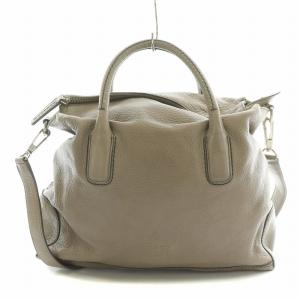 2WAY ハンドバッグ ショルダーバッグ ロゴ レザー グレー /BB