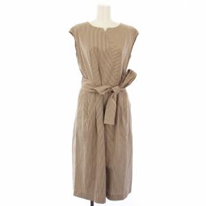 ワンピース ロング ストライプ フレンチスリーブ 38 ブラウン 25-84711-98 /TK