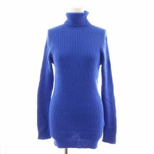 リブニット カットソー 長袖 タートルネック コットン 3 青 ブルー /AN42