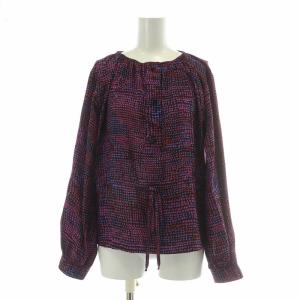 美品✨クリスチャンディオール　シルク100%ブラウス　ボウタイ　総柄　紫　S トロッター オブリーク ロゴ ドレスシャツ ブラウス 長袖 総柄