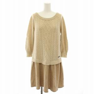 ニットワンピース ひざ丈 長袖 ケーブル編み カシミヤ混 38 ベージュ E1J952-604-40 /YT