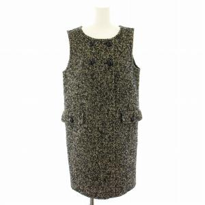 ツイードワンピース ひざ丈 ノースリーブ 38 黒 ブラック 茶 ブラウン E1J39-886-09 /YT