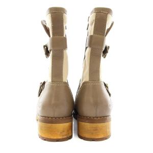 Timberland ショートブーツ サイドジップ ベルト レザー キャンバス 24.5cm グレージュ ベージュ /KU