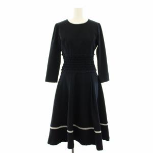 クラシカルスモッキングワンピース ひざ丈 長袖 0 紺 ネイビー 白 ホワイト 12A520 /YT