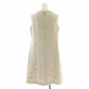 René フレアワンピース ミモレ ロング ノースリーブ 麻 リネン 装飾 36 ベージュ /BB