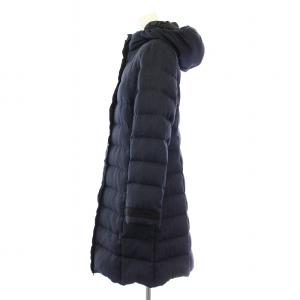 LANVIN en Bleu ヘリンボンダウンコート 3806115 フード ロング ジップアップ 38 紺 ネイビー /KU