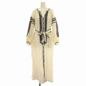 リネンワンピース 171N-W209 ロング チロリン刺繍 麻 ワンピース F 白 ホワイト /G