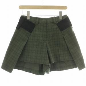 ショートパンツ ワイド ジップフライ 切替 チェック柄 1 カーキ /BB