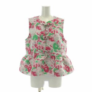 ジャカードスリーブレスブラウス シャツ フレア ノースリーブ メタリック 切替 花柄 36 ピンク シルバー