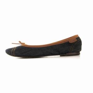 Repetto バレエシューズ パンプス デニム リボン 37 23.3 紺 ネイビー 茶 ブラウン /RO