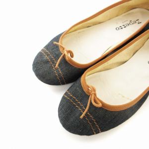 Repetto バレエシューズ パンプス デニム リボン 37 23.3 紺 ネイビー 茶 ブラウン /RO