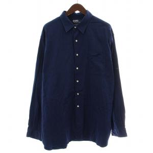 MARLOWE カジュアルシャツ 長袖 レギュラーカラー 無地 シルク XXL 紺 ネイビー /BB