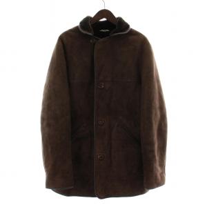 ムートンコート アウター ロング丈 スエード レザー L 茶 ブラウン /BB