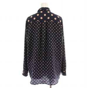 Paul Smith BLACK シャツ ブラウス 長袖 ラウンドカラー 丸襟 ドット柄 総柄 40 紺 ネイビー /BB