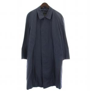 ステンカラーコート アウター ロング丈 シルク 総柄 50 紺 ネイビー /BB