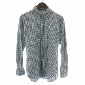 OXFORD ボタンダウンシャツ カジュアル 長袖 レギュラーカラー チェック柄 36 青 ブルー 白