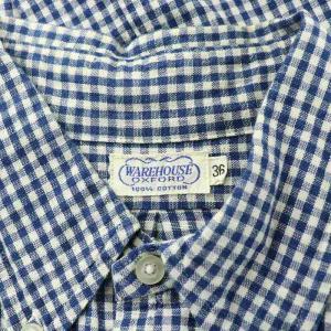 WAREHOUSE OXFORD ボタンダウンシャツ カジュアル 長袖 レギュラーカラー チェック柄 36 青 ブルー 白