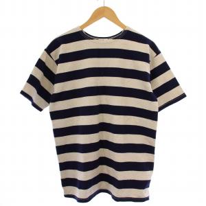 Tシャツ カットソー 半袖 クルーネック ボーダー柄 日本製 40 ネイビー オートミール /BM