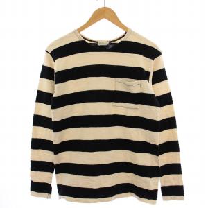 Tシャツ カットソー 長袖 クルーネック ボーダー柄 日本製 36 黒 白 /BM