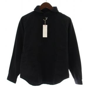 シャツ ブラウス プルオーバー ハーフボタン 長袖 無地 S 黒 ブラック タグ付き /BB
