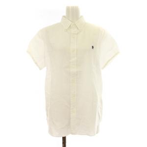 J0645 KLS ボタンダウンシャツ 半袖 パフスリーブ 刺繍 麻 リネン 16 白 ホワイト /KU