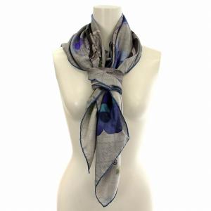 FENDI スカーフ 花柄 シルク 大判 グレー 青 /G