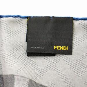 FENDI スカーフ 花柄 シルク 大判 グレー 青 /G
