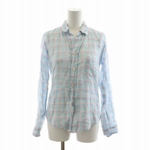 オープンカラーシャツ ブラウス 長袖 チェック XS ライトブルー ピンク 2510700527 /NQ