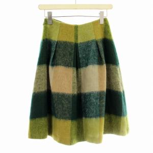 SYBILLA ウール スカート GBHAH-08390 チェック フレアスカート ひざ丈 M 緑 カーキ /G