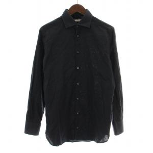 カジュアルシャツ 長袖 レギュラーカラー 無地 40 黒 ブラック /BB