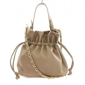 SLOBE IENA取り扱い 21SS 巾着ハンドバッグ チェーンショルダー 2WAY レザー グレージュ