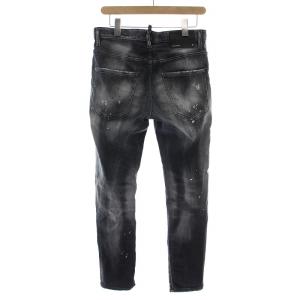 DSQUARED2 デニムパンツ ジーンズ ボタンフライ ストレッチ ロゴパッチ ダメージ加工 ペイント加工 46 黒 ブラック