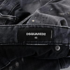 DSQUARED2 デニムパンツ ジーンズ ボタンフライ ストレッチ ロゴパッチ ダメージ加工 ペイント加工 46 黒 ブラック
