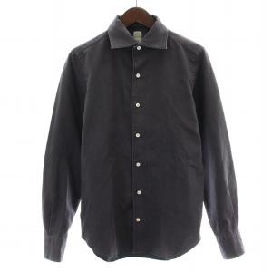 カジュアルシャツ 長袖 カッタウェイ 無地 M 黒 ブラック