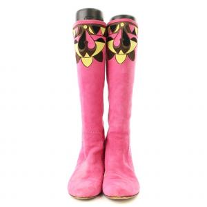 Emilio Pucci ロングブーツ スエード 総柄 38 ピンク /MM