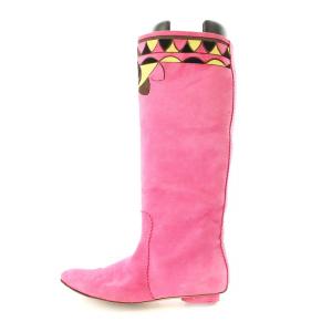 Emilio Pucci ロングブーツ スエード 総柄 38 ピンク /MM