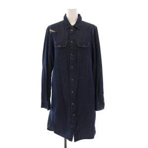 デニムシャツ ワンピース ひざ丈 長袖 XS 紺 /YM