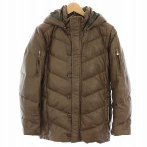 ダウンコート アウター フード ラムレザー M 茶 ブラウン 6116 /YT