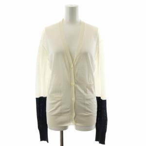 フィービー期 カーディガン 長袖 コットン シルク混 絹 バイカラー XS 白 ホワイト 紺 ネイビー