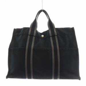 HERMES フールトゥMM ハンドバッグ トートバッグ キャンバス 黒 ブラック /AN4 OH