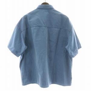 Ron Herman RHC ワークシャツ カジュアル 半袖 レギュラーカラー ダメージ加工 無地 M 青 ブルー /BB