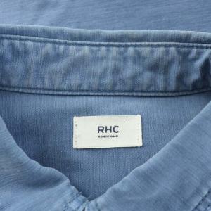 Ron Herman RHC ワークシャツ カジュアル 半袖 レギュラーカラー ダメージ加工 無地 M 青 ブルー /BB