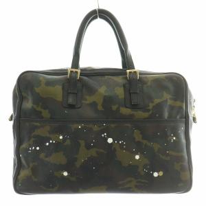 ビジネスバッグ ブリーフケース 書類かばん ハンドバッグ ペイント加工 レザー カモフラ 総柄 レザー
