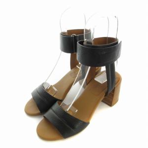 サンダル チャンキーヒール 35 22cm 黒 ブラック 茶 ブラウン /RO