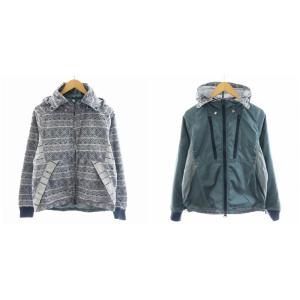 ジャケット フード 総柄 リバーシブル S グレー 青 ブルー WM1171222 /AN30