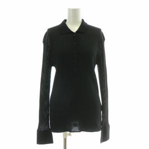 24AW エリツキニットプルオーバー リブ 長袖 レギュラーカラー ストレッチ ウール混 F 黒 ブラック