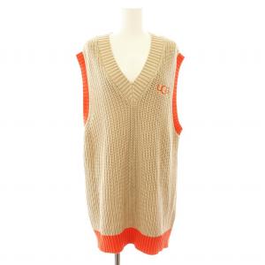 配色ニットベスト 22SS-UGNT02 プルオーバー Vネック ロゴ刺繍 L ベージュ オレンジ /KU