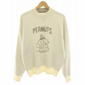 ピーナッツ PEANUTS ブレスサーモニットセーター クルーネック 長袖 スヌーピー タグ付き M 白