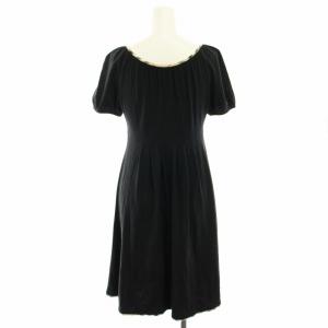 BURBERRY BLUE LABEL ワンピース ひざ丈 ラウンドネック 半袖 チェック柄 リボン 38 黒 ブラック ベージュ FA534-170-09