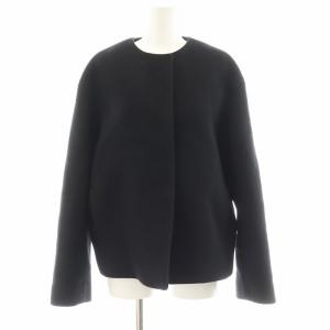 ダブルクロスベロアノーカラーショートコート ウール アウター 38 黒 ブラック SCWOBW0507